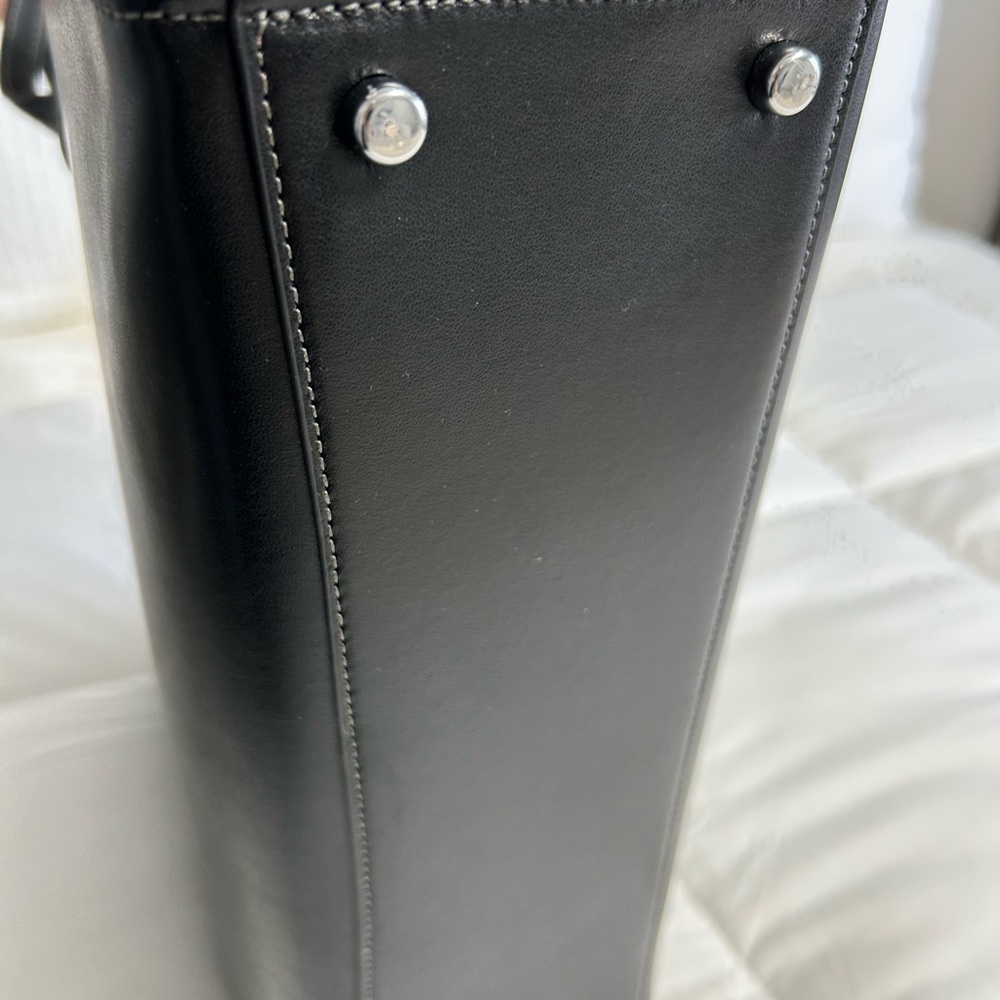 Coach Black Leather Tote with Floral Scarf Accent - Picture 3 of 4